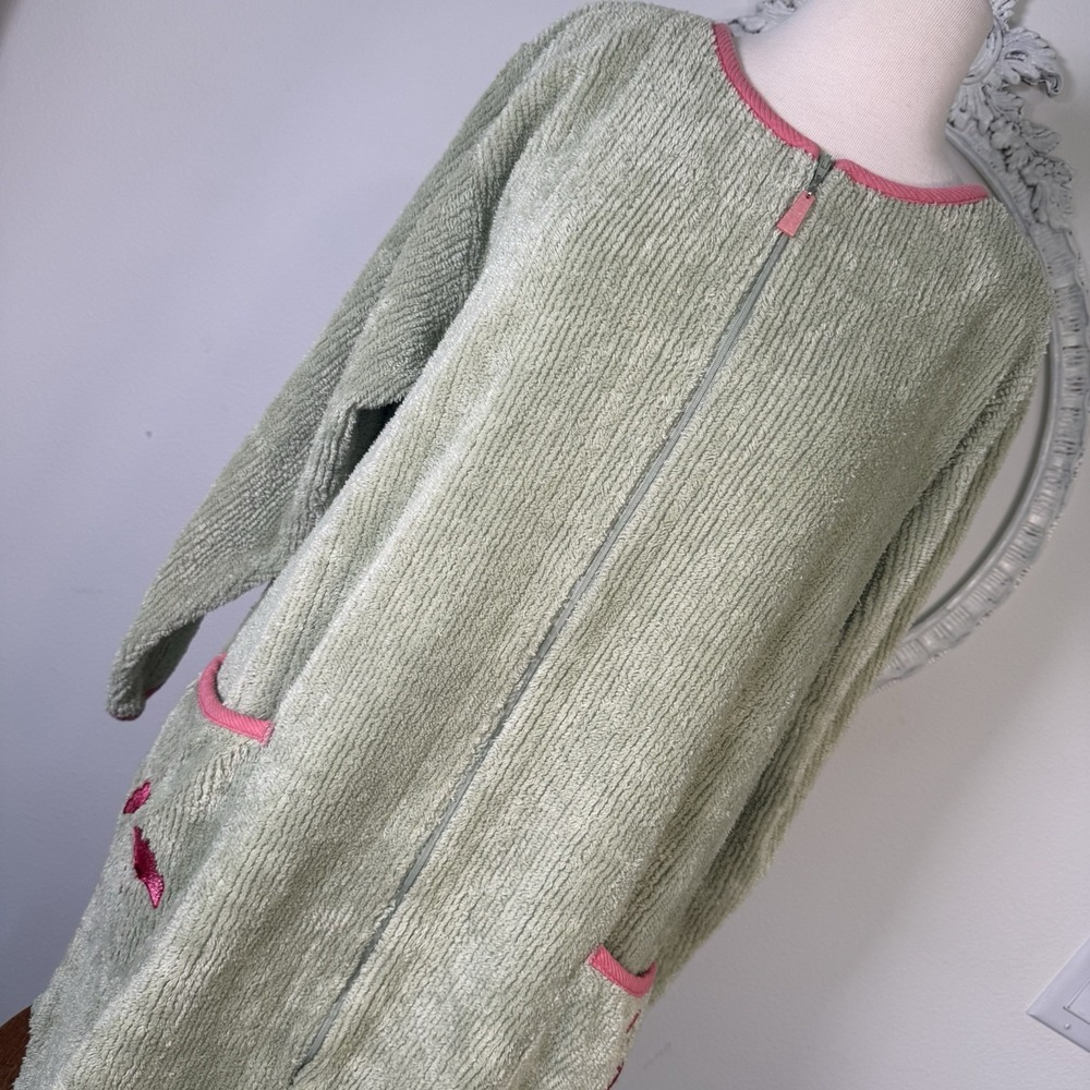 Vtg Stan Herman Chenille 3/4 Zip Short Robe/Cover Up Pockets Light Green Med